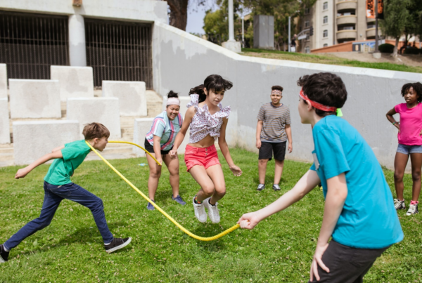 Children skip rope at summer camp